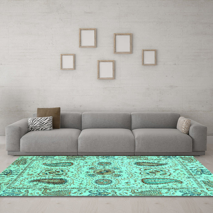 Machine Washable Abstract Turquoise Modern Area Rugs in a Living Room,, wshabs3756turq