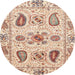 Round Abstract Rust Pink Modern Rug, abs3756