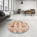 Round Abstract Rust Pink Modern Rug in a Office, abs3756