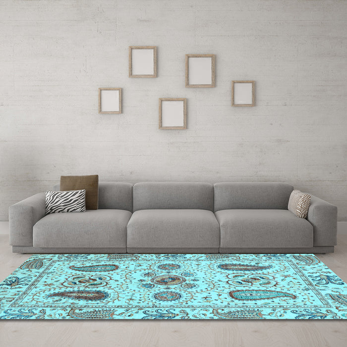 Machine Washable Abstract Light Blue Modern Rug in a Living Room, wshabs3756lblu