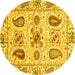 Round Abstract Yellow Modern Rug, abs3756yw