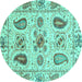 Round Machine Washable Abstract Turquoise Modern Area Rugs, wshabs3756turq