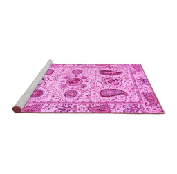 Sideview of Machine Washable Abstract Pink Modern Rug, wshabs3756pnk