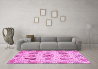 Machine Washable Abstract Pink Modern Rug, wshabs3756pnk