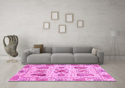Machine Washable Abstract Pink Modern Rug in a Living Room, wshabs3756pnk