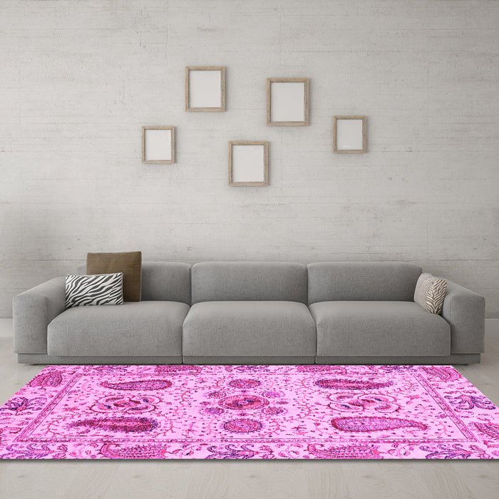 Machine Washable Abstract Pink Modern Rug in a Living Room, wshabs3756pnk