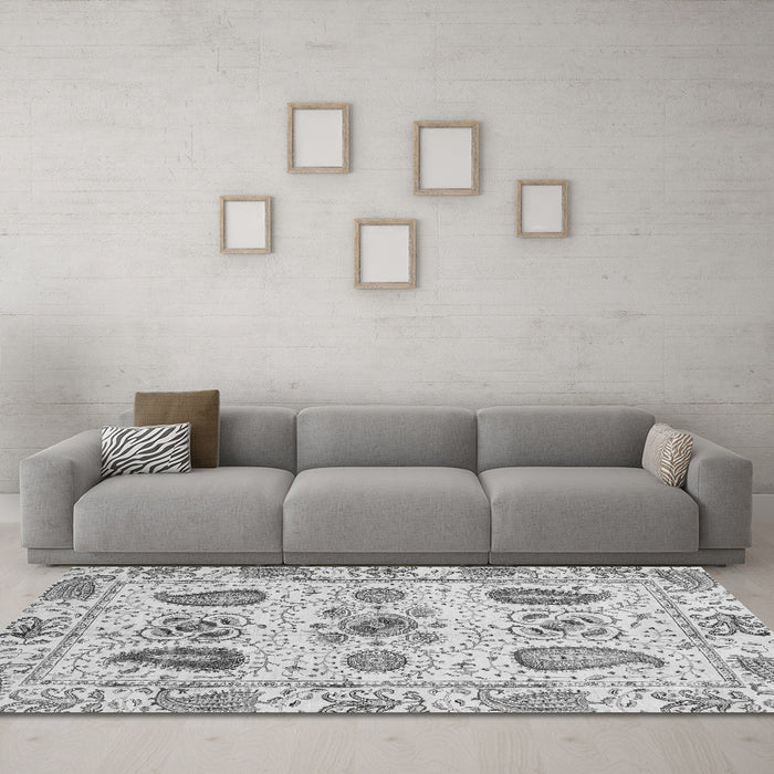 Machine Washable Abstract Gray Modern Rug in a Living Room,, wshabs3756gry