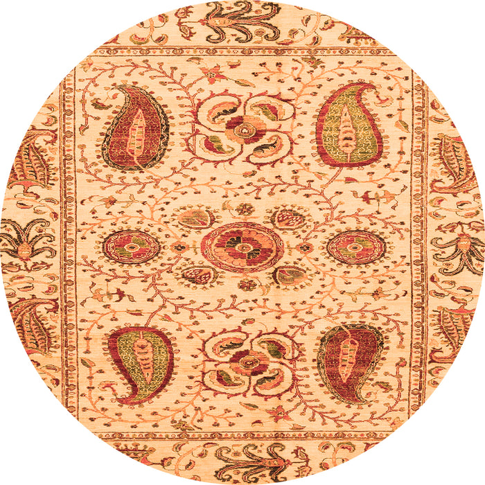Round Machine Washable Abstract Orange Modern Area Rugs, wshabs3756org