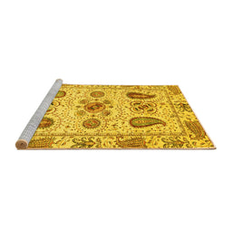 Sideview of Machine Washable Abstract Yellow Modern Rug, wshabs3756yw