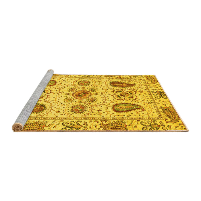Sideview of Machine Washable Abstract Yellow Modern Rug, wshabs3756yw