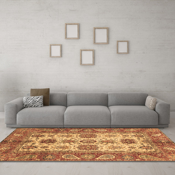 Machine Washable Oriental Brown Traditional Rug in a Living Room,, wshabs3757brn