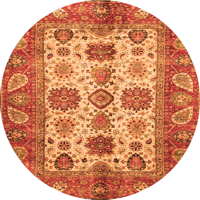 Round Machine Washable Oriental Orange Traditional Area Rugs, wshabs3757org