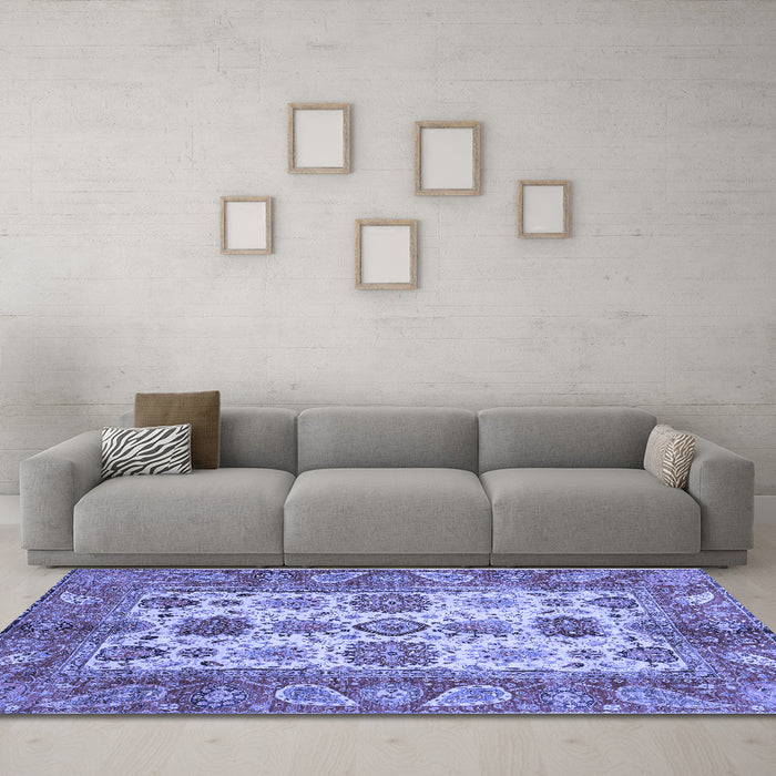 Machine Washable Oriental Blue Traditional Rug in a Living Room, wshabs3757blu