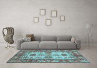 Machine Washable Oriental Light Blue Traditional Rug, wshabs3757lblu