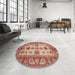 Round Machine Washable Abstract Brown Sugar Brown Rug in a Office, wshabs3757