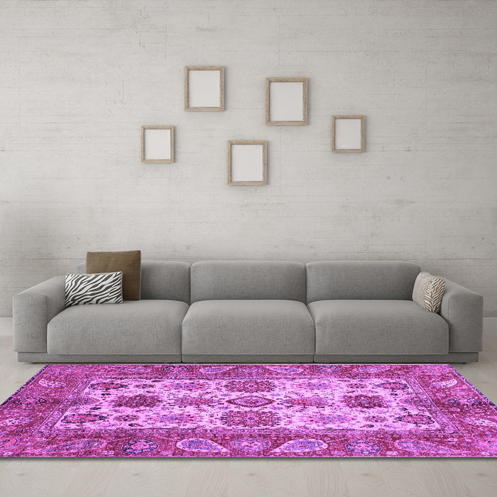 Machine Washable Oriental Purple Traditional Area Rugs in a Living Room, wshabs3757pur