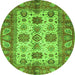 Round Machine Washable Oriental Green Traditional Area Rugs, wshabs3757grn