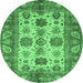 Round Machine Washable Oriental Emerald Green Traditional Area Rugs, wshabs3757emgrn