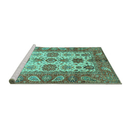 Sideview of Machine Washable Oriental Turquoise Traditional Area Rugs, wshabs3757turq