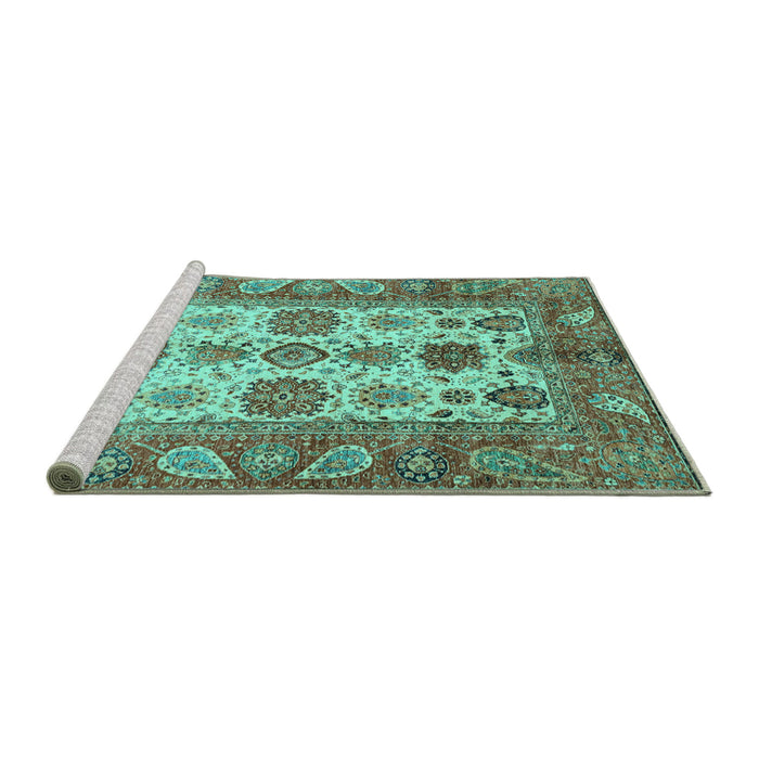 Sideview of Machine Washable Oriental Turquoise Traditional Area Rugs, wshabs3757turq