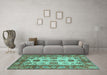 Machine Washable Oriental Turquoise Traditional Area Rugs in a Living Room,, wshabs3757turq