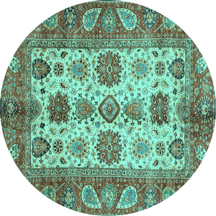 Round Oriental Turquoise Traditional Rug, abs3757turq