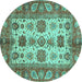 Round Oriental Turquoise Traditional Rug, abs3757turq