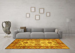 Machine Washable Oriental Yellow Traditional Rug in a Living Room, wshabs3757yw