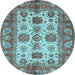 Round Oriental Light Blue Traditional Rug, abs3757lblu