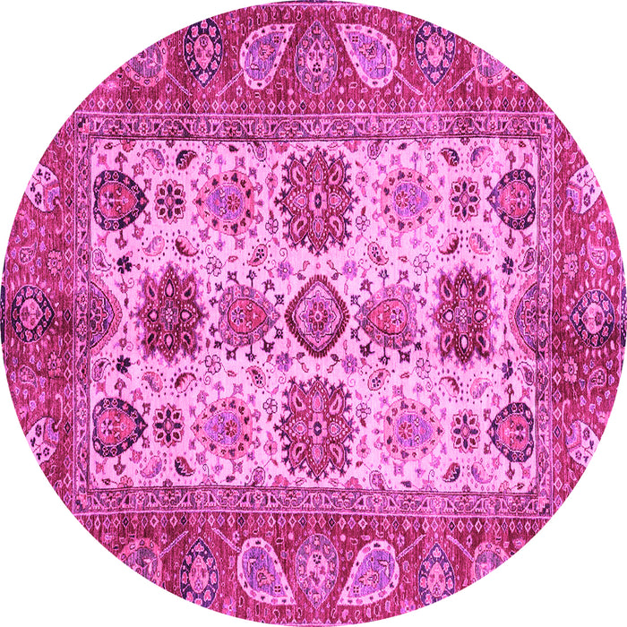 Round Machine Washable Oriental Pink Traditional Rug, wshabs3757pnk