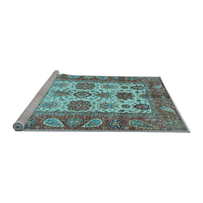 Sideview of Machine Washable Oriental Light Blue Traditional Rug, wshabs3757lblu