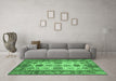 Machine Washable Oriental Emerald Green Traditional Area Rugs in a Living Room,, wshabs3757emgrn