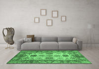 Machine Washable Oriental Emerald Green Traditional Rug, wshabs3757emgrn