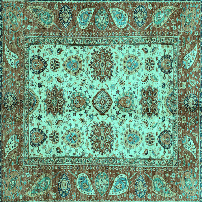 Square Oriental Turquoise Traditional Rug, abs3757turq