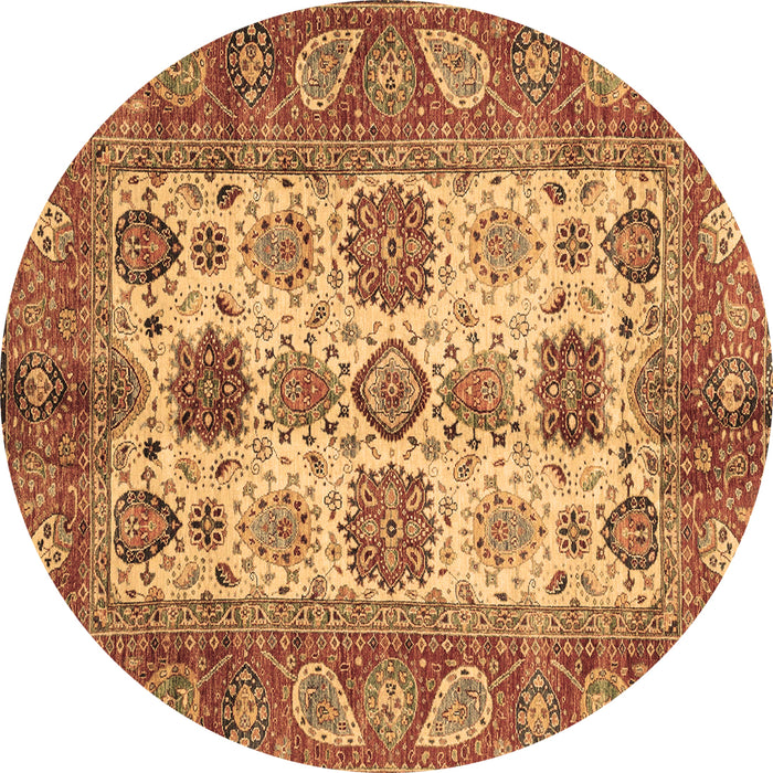 Round Machine Washable Oriental Brown Traditional Rug, wshabs3757brn