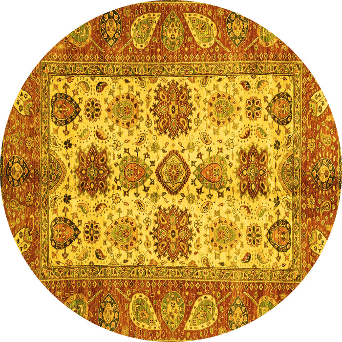 Round Machine Washable Oriental Yellow Traditional Rug, wshabs3757yw