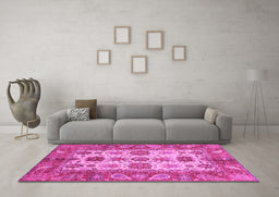 Machine Washable Oriental Pink Traditional Rug in a Living Room, wshabs3757pnk