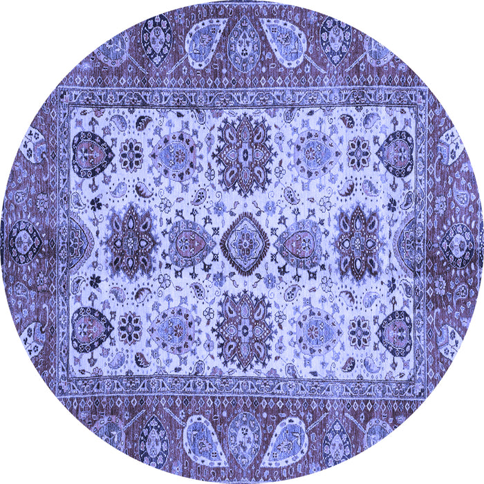 Round Machine Washable Oriental Blue Traditional Rug, wshabs3757blu