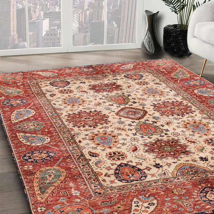 Machine Washable Abstract Brown Sugar Brown Rug in a Family Room, wshabs3757