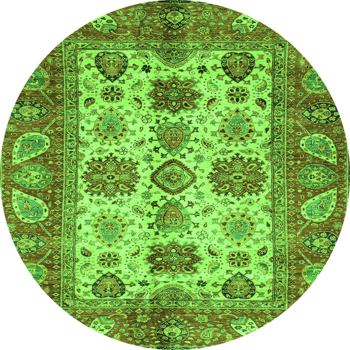 Round Oriental Green Traditional Rug, abs3757grn
