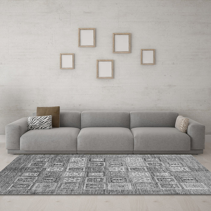 Machine Washable Abstract Gray Modern Rug in a Living Room,, wshabs3758gry