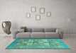 Machine Washable Abstract Turquoise Modern Area Rugs in a Living Room,, wshabs3758turq