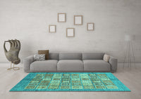 Machine Washable Abstract Turquoise Modern Rug, wshabs3758turq