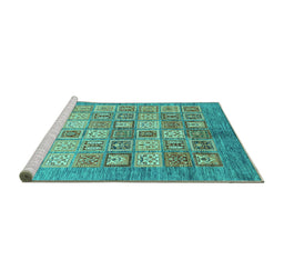 Sideview of Machine Washable Abstract Turquoise Modern Area Rugs, wshabs3758turq