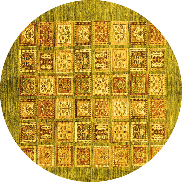 Round Machine Washable Abstract Yellow Modern Rug, wshabs3758yw
