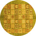 Round Machine Washable Abstract Yellow Modern Rug, wshabs3758yw