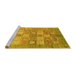 Sideview of Machine Washable Abstract Yellow Modern Rug, wshabs3758yw
