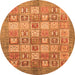 Round Machine Washable Abstract Orange Modern Area Rugs, wshabs3758org