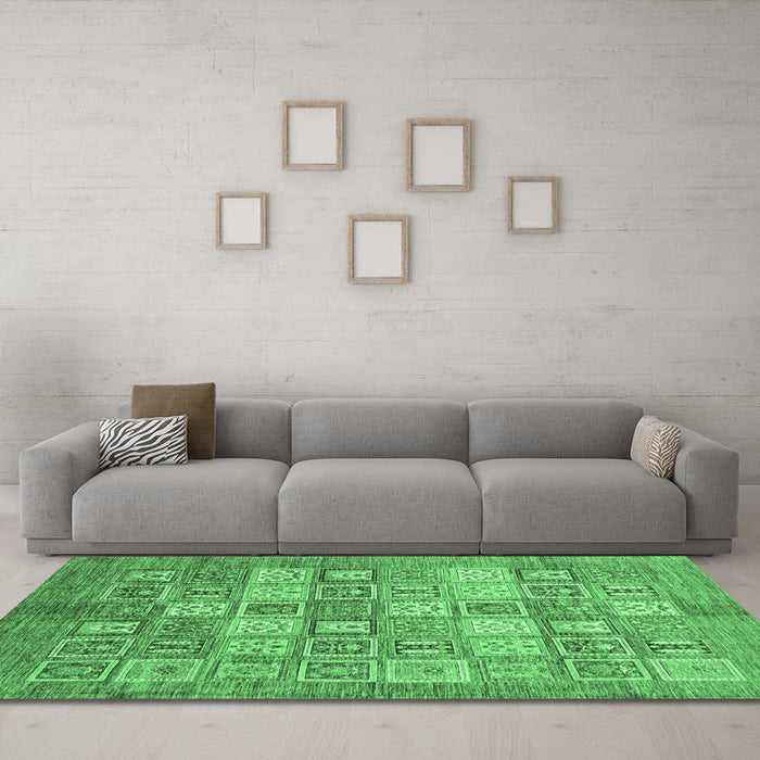 Machine Washable Abstract Emerald Green Modern Area Rugs in a Living Room,, wshabs3758emgrn