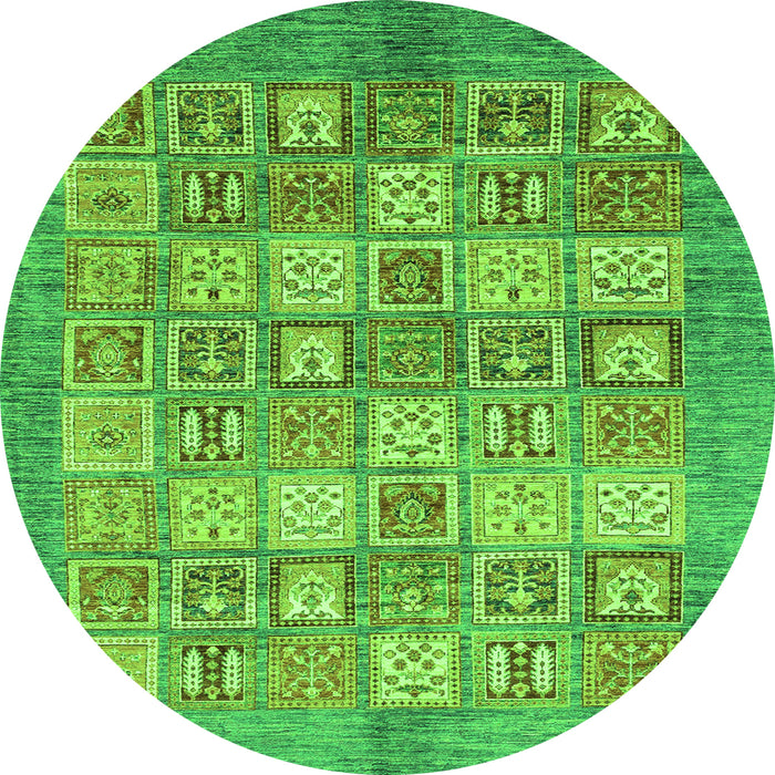 Round Machine Washable Abstract Green Modern Area Rugs, wshabs3758grn